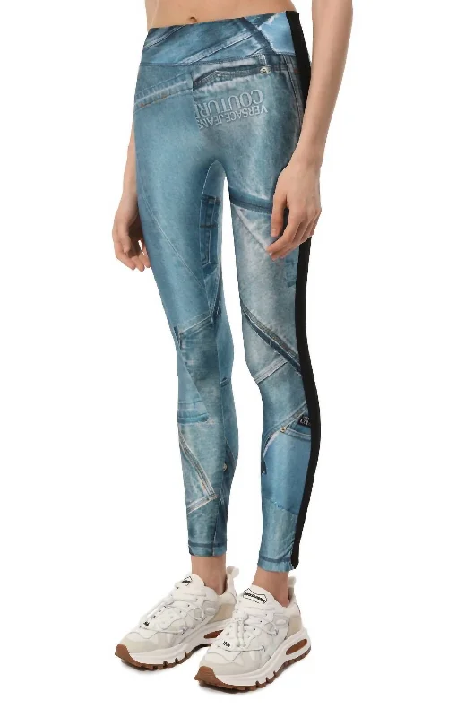 Lightweight Yoga Shorts for Hot Yoga -Patchwork Denim Leggings In Bonnie Light Blue