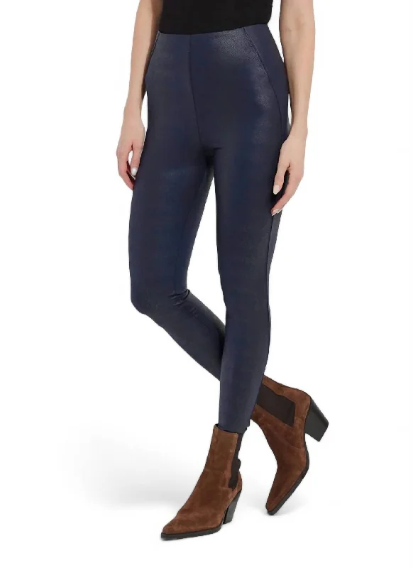 Yoga Shorts for Deep Flexibility and Stretch -Patterned Matilda Foil Legging In Navy Snake