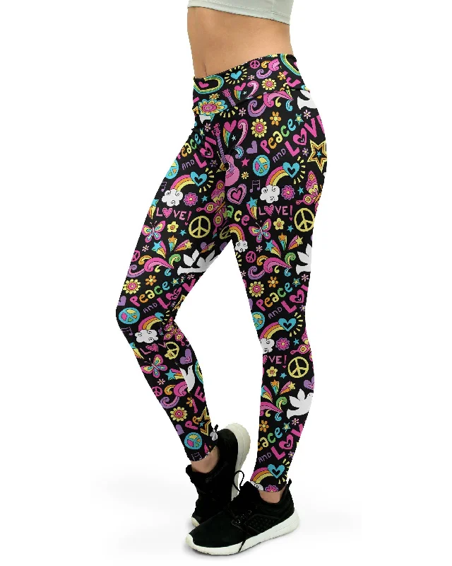 High-Waisted Full-Length Yoga Pants -Peace and Love Yoga Pants