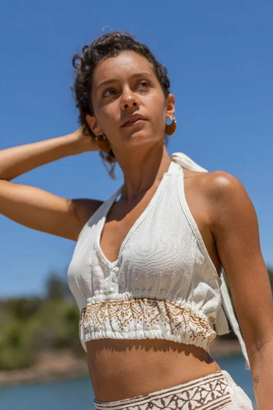 Yoga Tops for Movement and Flexibility -Peace Cropped Top - Cream