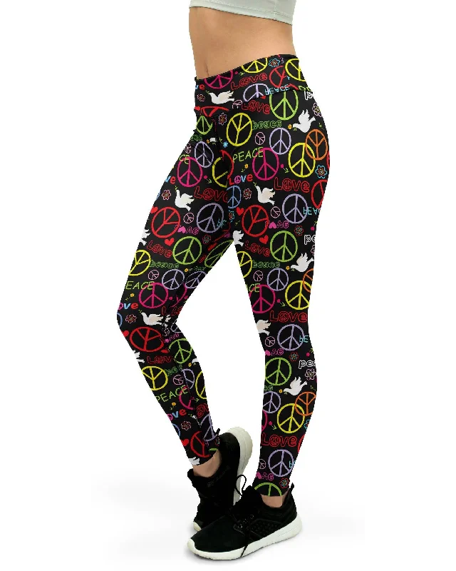 Yoga Pants for Strength Building -Peace Symbol Yoga Pants