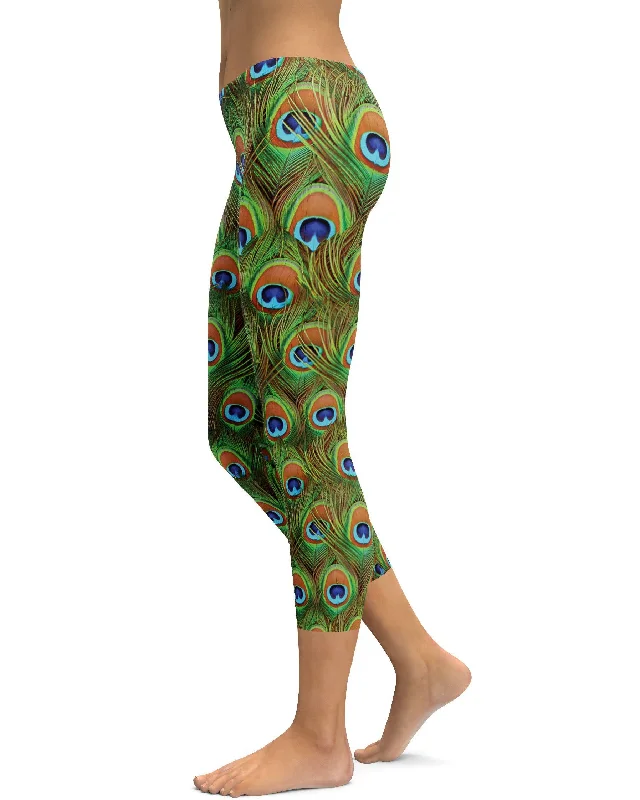 Yoga Pants with Custom Fit -Peacock Feathered Capris