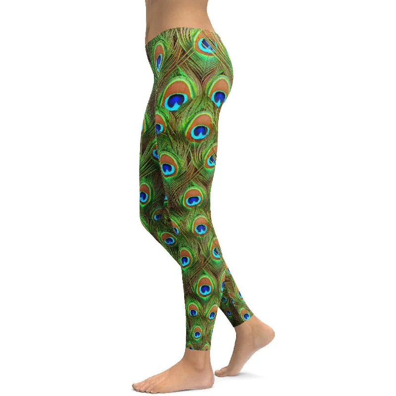 Yoga Pants for Stretching and Poses -Peacock Feathered Leggings
