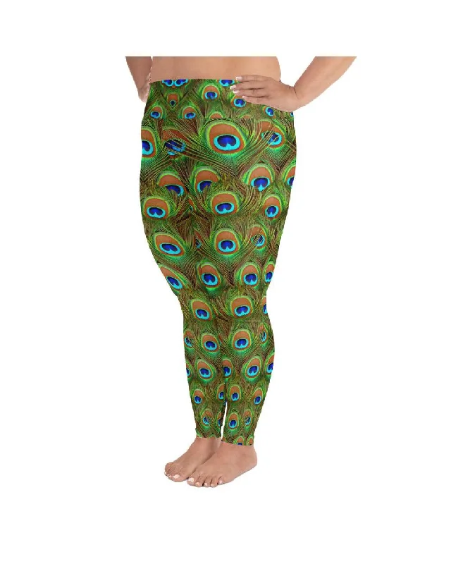 Yoga Pants for Ease of Movement -Peacock Feathered Plus Size Leggings