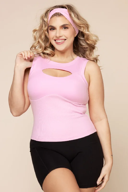 Comfortable Yoga Tops for All Workouts -Peekaboo Crew Tank - Bubblegum