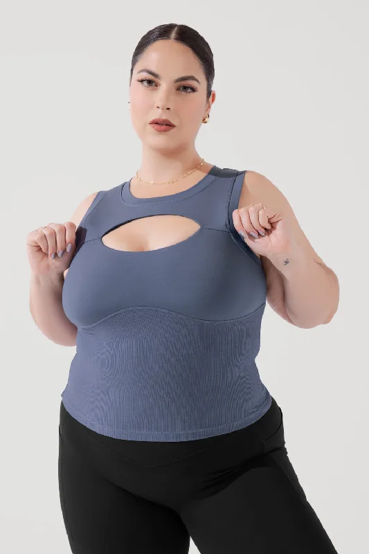 Women's Yoga Tops for Soft Comfort -Peekaboo Crew Tank - American Blue