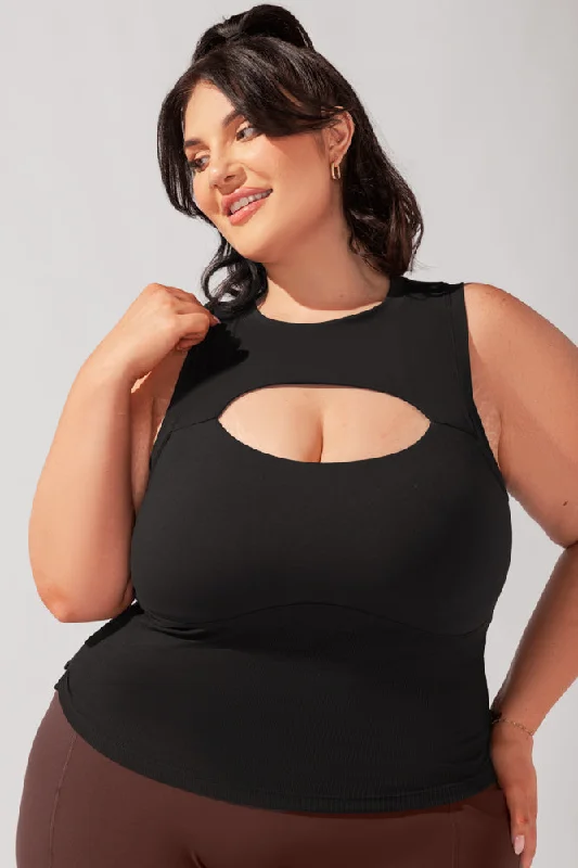 Yoga Tops with Soft Material for Extra Comfort -Peekaboo Crew Tank - Black