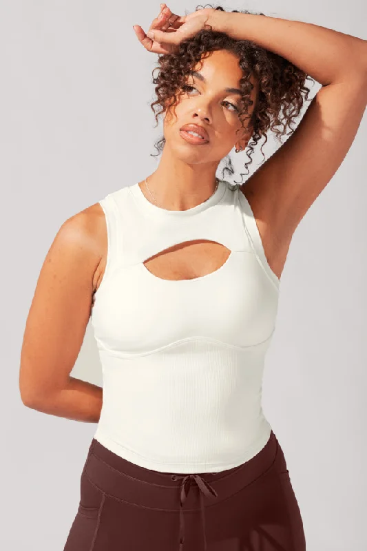 Yoga Tops for Yoga and Pilates Workouts -Peekaboo Crew Tank - Coconut Cream