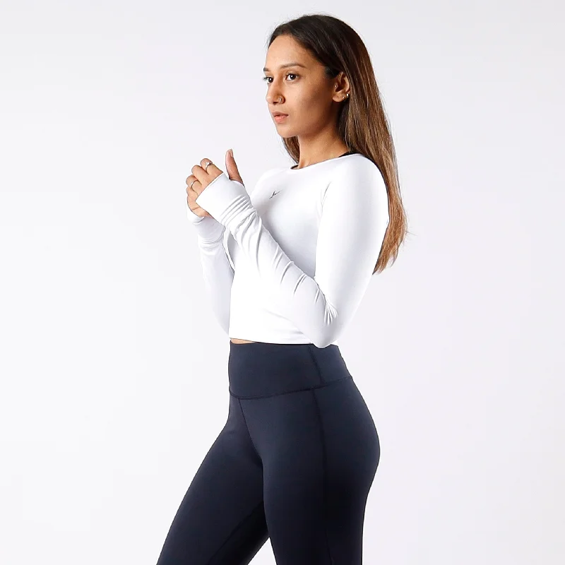 Women's Yoga Tops with Mesh Panels -Performance Long Sleeve Crop Top