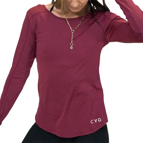 Yoga Tops for Strengthening Your Core -Performance Long Sleeve Shirt | Pomegranate