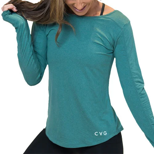 Women's Yoga Tops with Relaxed Fit -Performance Long Sleeve Shirt | Sea Green