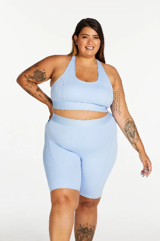Comfortable Yoga Shorts for Active Lifestyles -TRACK PANEL BIKE SHORT SKY BLUE