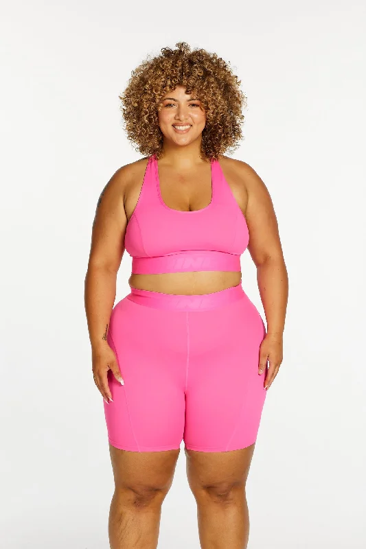 Women's Yoga Shorts for Flexibility -TRACK PANEL BIKE SHORT PINK