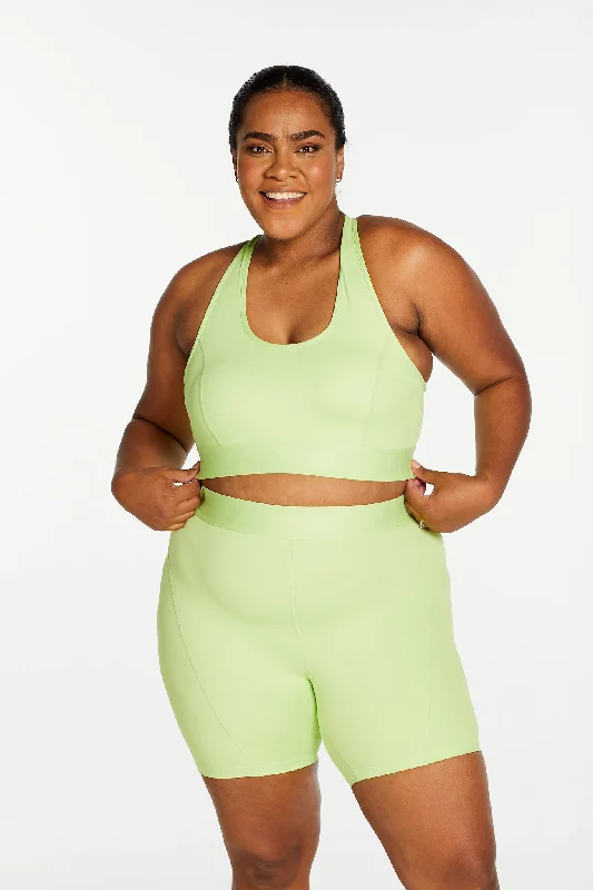 Women's Yoga Shorts for Flexibility -TRACK PANEL MID SHORT LIME