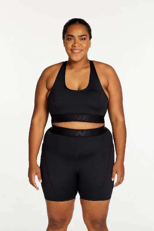 Yoga Shorts for Core Workouts -TRACK PANEL MID SHORT ONYX