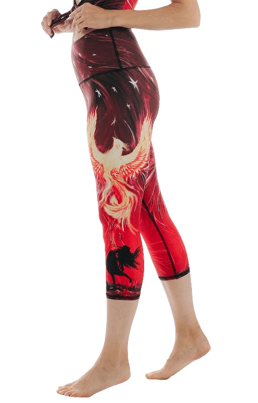 Soft Yoga Pants for Deep Poses -Phoenix Rising Printed Yoga Crops