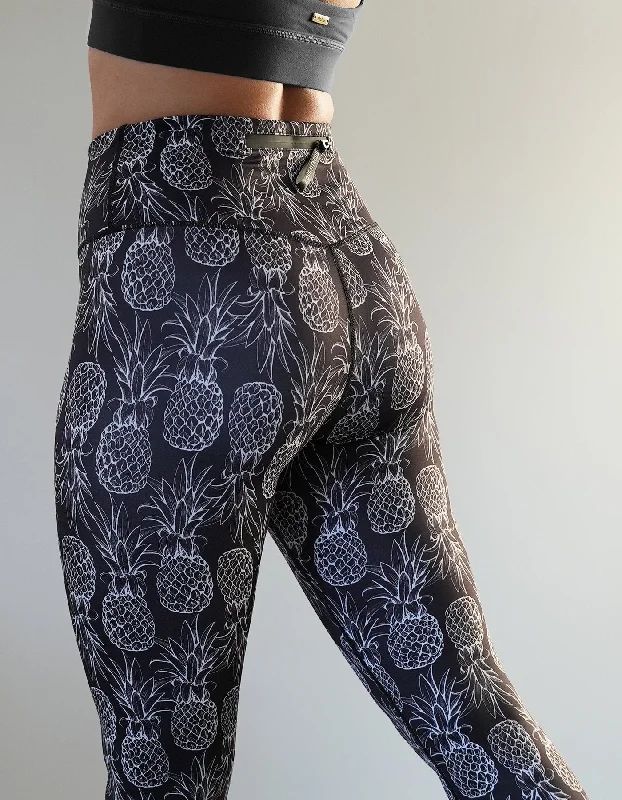 Yoga Pants with Quick-Dry Fabric -Pineapple Leggings - Black