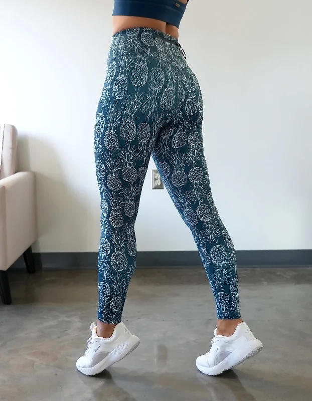 Yoga Pants for Intense Practice -Pineapple Leggings - Ocean Blue