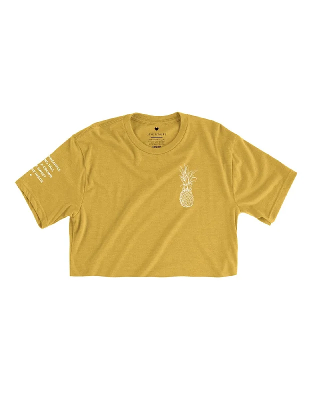Stylish and Comfortable Yoga Tops for Women -Pineapple Logo Crop Tee - Honey