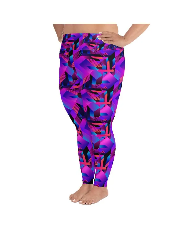 Stretchable Yoga Pants for Women -Pink and Purple Colorblock Plus Size Leggings