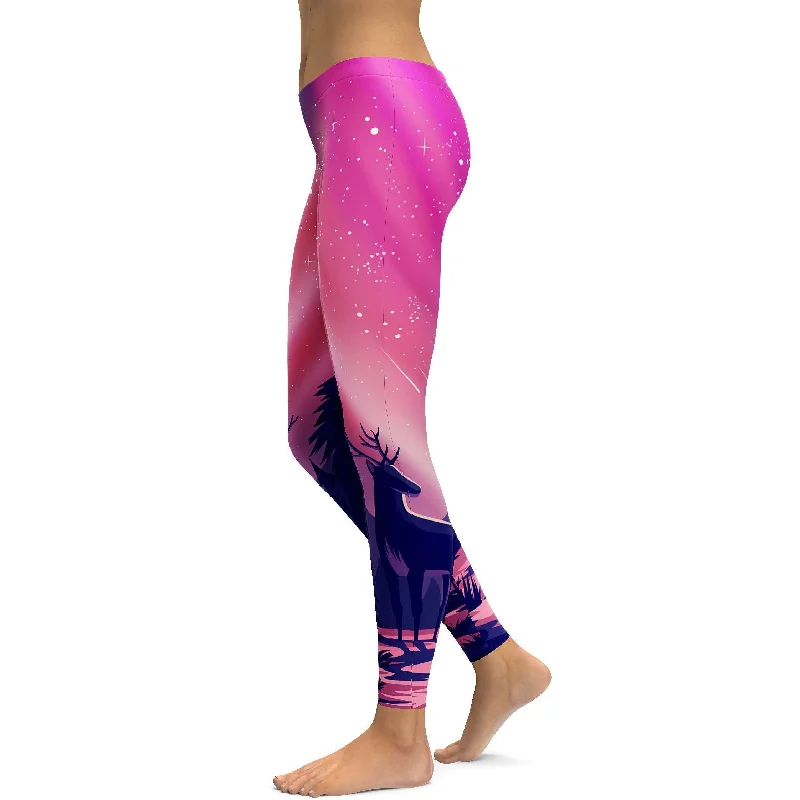Yoga Pants for Full Range of Motion -Pink Aurora - Northern Lights Leggings