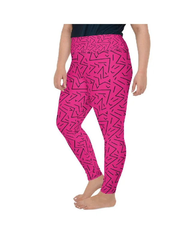 Yoga Pants for Tummy Control -Pink Black Line Plus Size Leggings