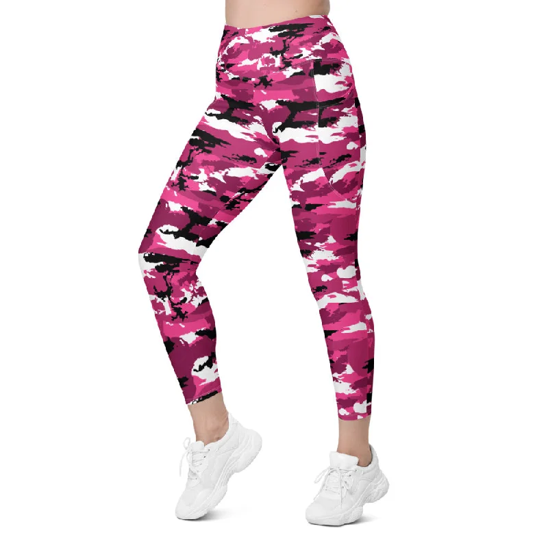 Stylish Yoga Pants for Workouts -Pink Camo Leggings with Pockets