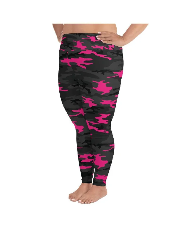 Stylish Yoga Pants for Women -Dark Pink Camo Plus Size Leggings