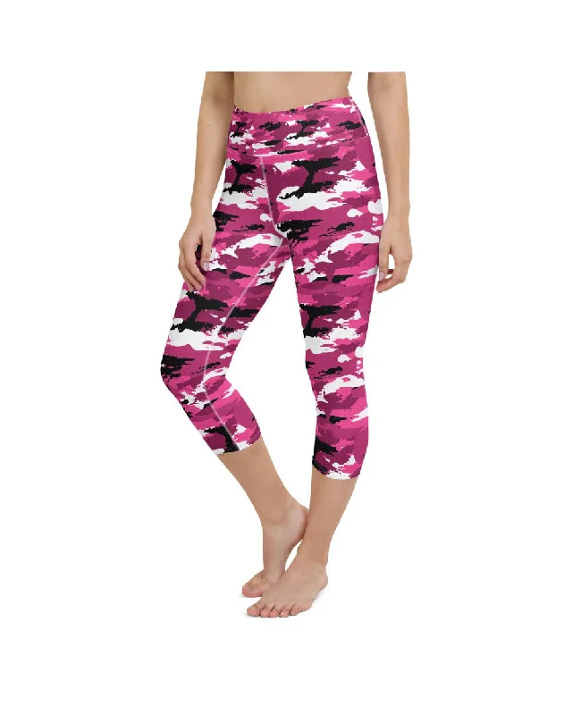 Plus Size Yoga Pants -Pink Camo Yoga Capris