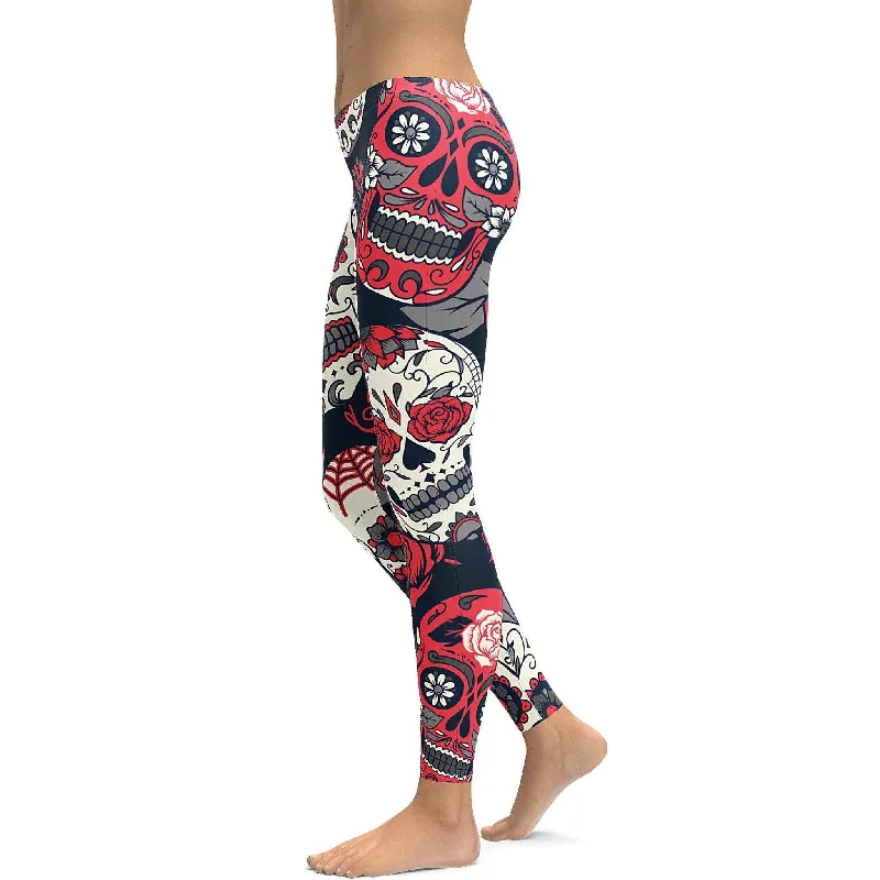Comfortable Yoga Pants -Pink Day of the Dead Leggings