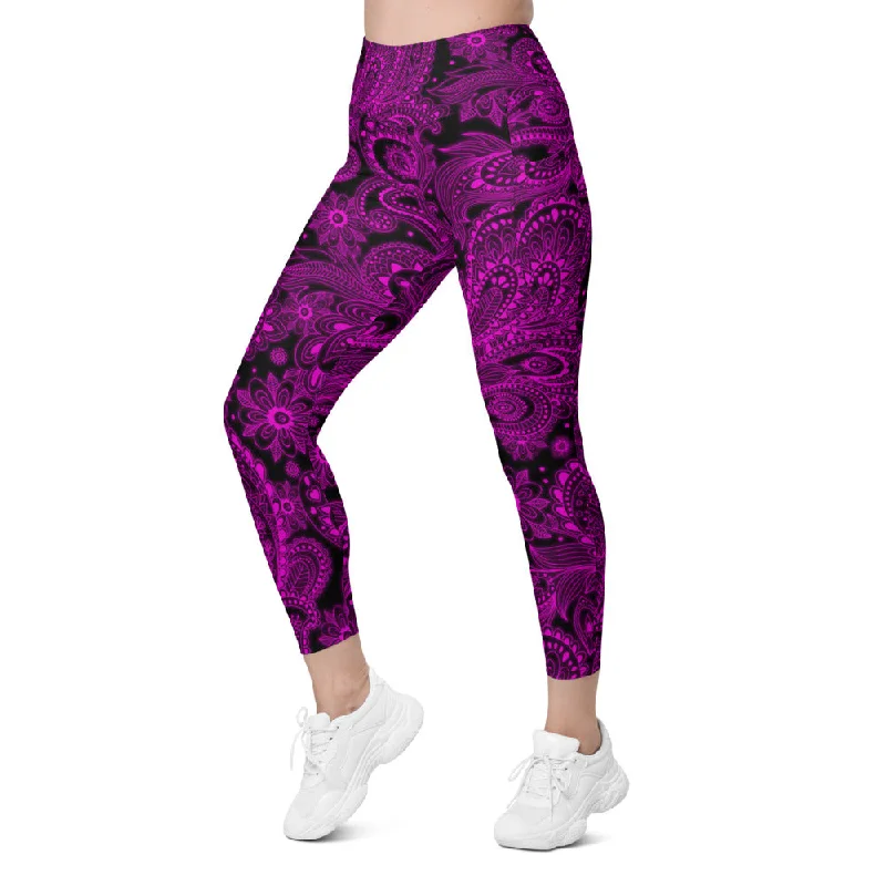 Yoga Pants for Comfort and Performance -Pink Glowing Floral Leggings with Pockets
