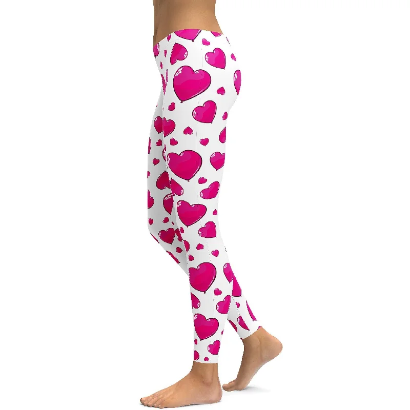 Women's Yoga Pants for Active Practice -Pink Heart Shaped Balloons Leggings