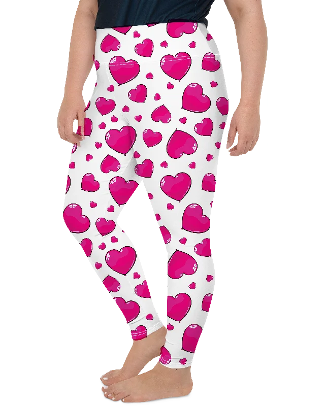 Stylish Leggings for Yoga -Pink Heart Shaped Balloons Plus Size Leggings