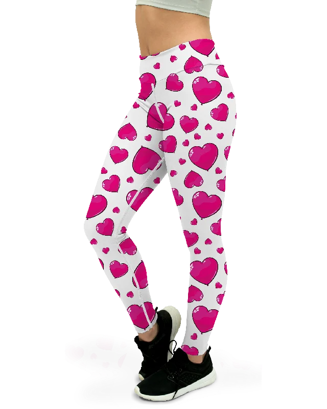 Long Yoga Pants for Women -Pink Heart Shaped Balloons Yoga Pants