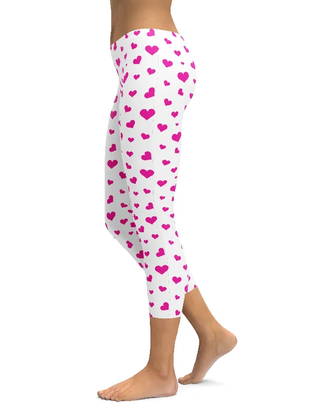 Soft Yoga Pants for Relaxation -Pink Hearts Capris