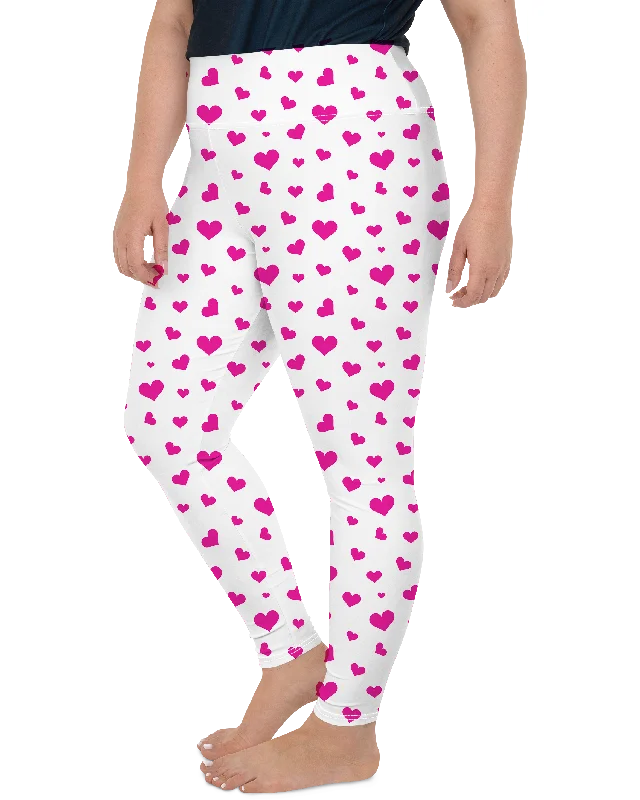 Yoga Pants for Relaxing and Stretching -Pink Hearts Plus Size Leggings