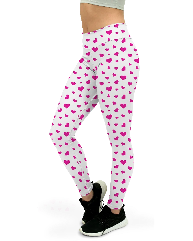 Yoga Pants for Long Workouts -Pink Hearts Yoga Pants
