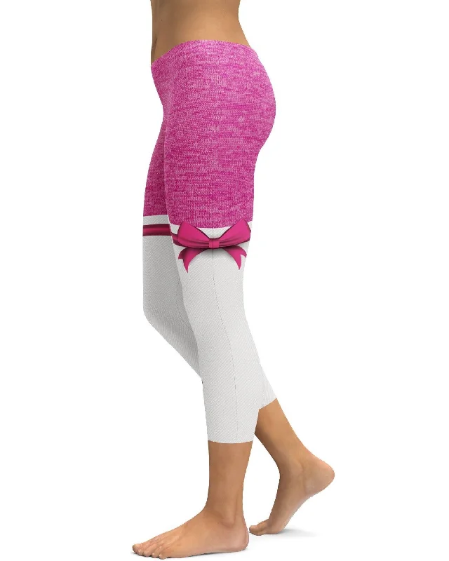 Affordable Yoga Pants for Fitness -Pink Heathered Thigh High Bow Capris