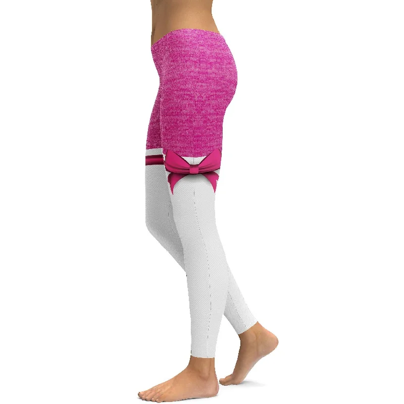 Comfortable High-Waisted Yoga Pants -Pink Heathered Thigh High Bow Leggings