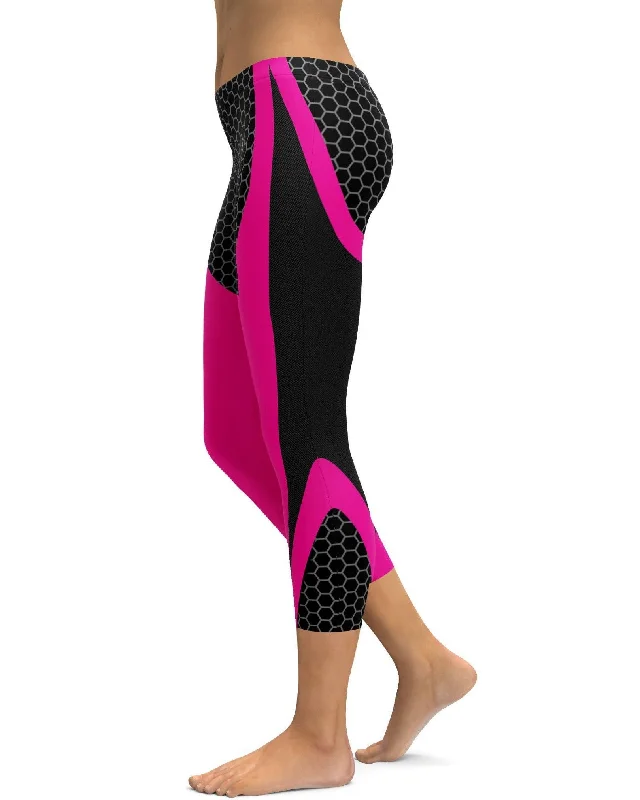 Yoga Pants for Running -Pink Honeycomb Carbon Black Capris