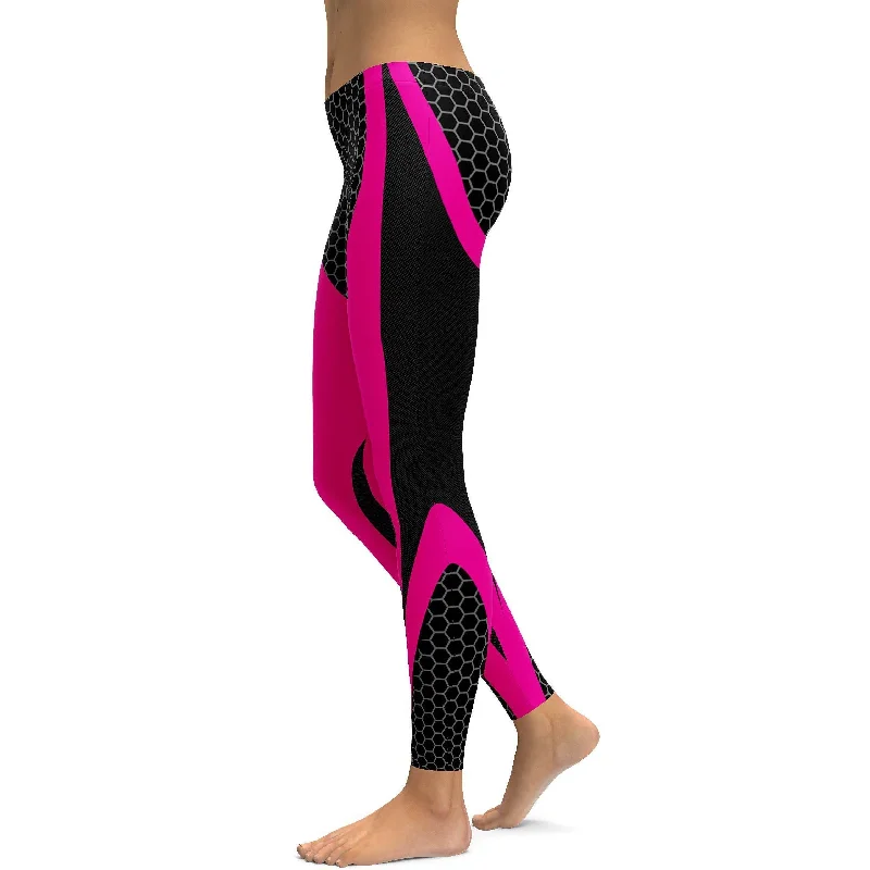 Yoga Pants for Comfort and Style -Pink Honeycomb Carbon Black Leggings