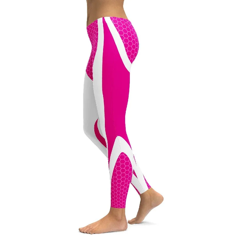 Stylish and Comfortable Yoga Pants -Pink Honeycomb Carbon White Leggings