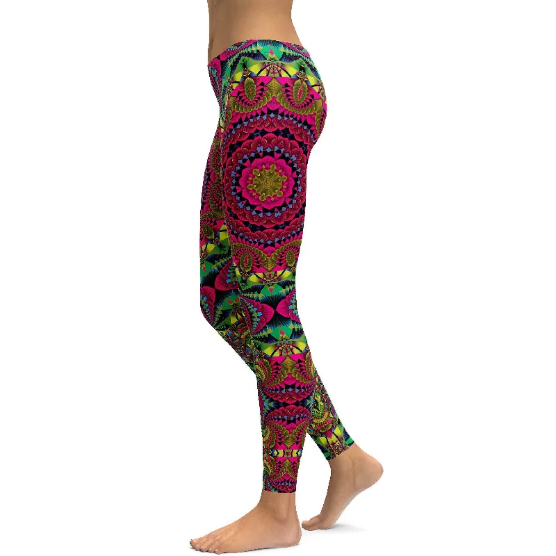 Tight Fit Yoga Pants for Better Support -Pink Kaleidoscope Leggings