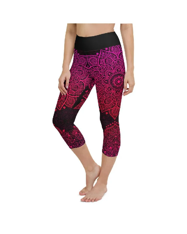 Stylish Yoga Pants for Women -Pink Mandala Yoga Capris