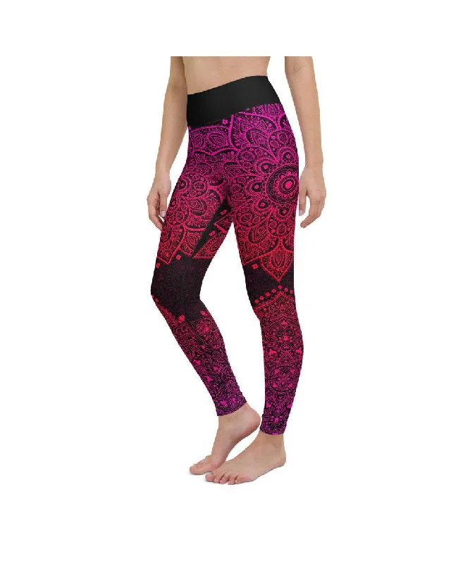 Stylish Yoga Pants with Pockets -Pink Mandala Yoga Pants