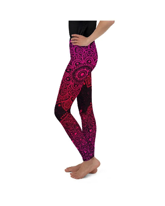 Comfortable Yoga Pants for All-Day Wear -Pink Mandala Youth Leggings