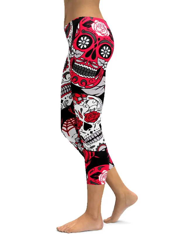 Yoga Pants for Daily Movement -Pink Sugar Skull Capris