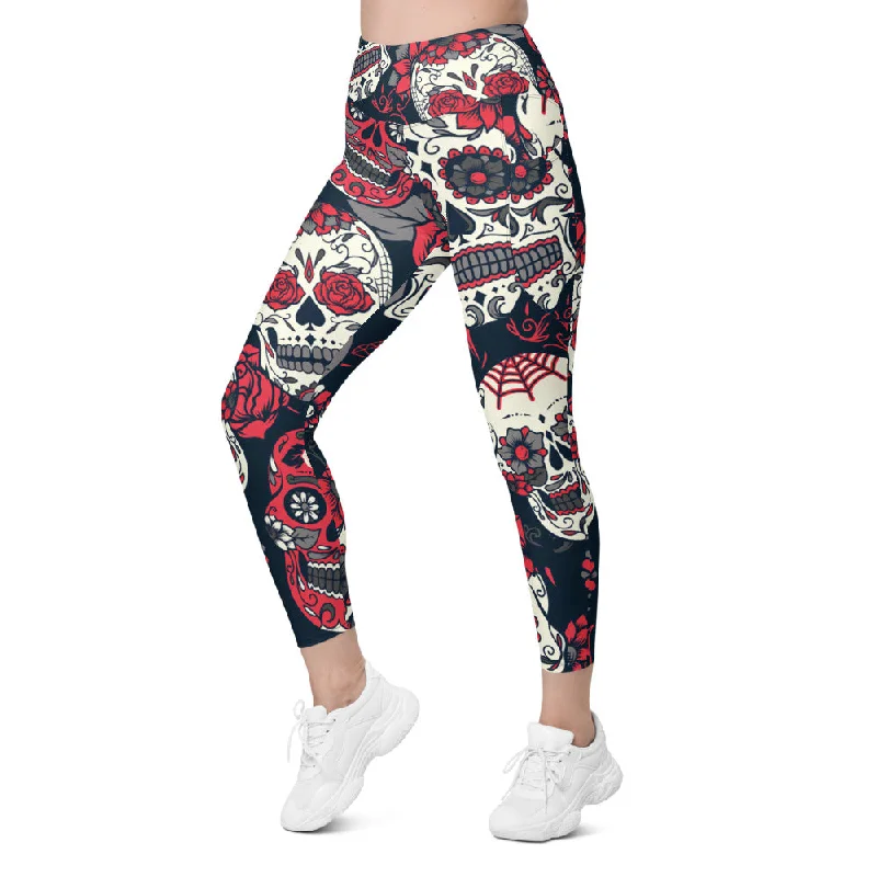 Ultra Soft Yoga Pants -Pink Sugar Skull Leggings with Pockets