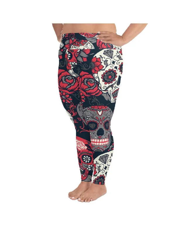 High-Waisted Yoga Pants for Comfort -Pink Sugar Skull Plus Size Leggings