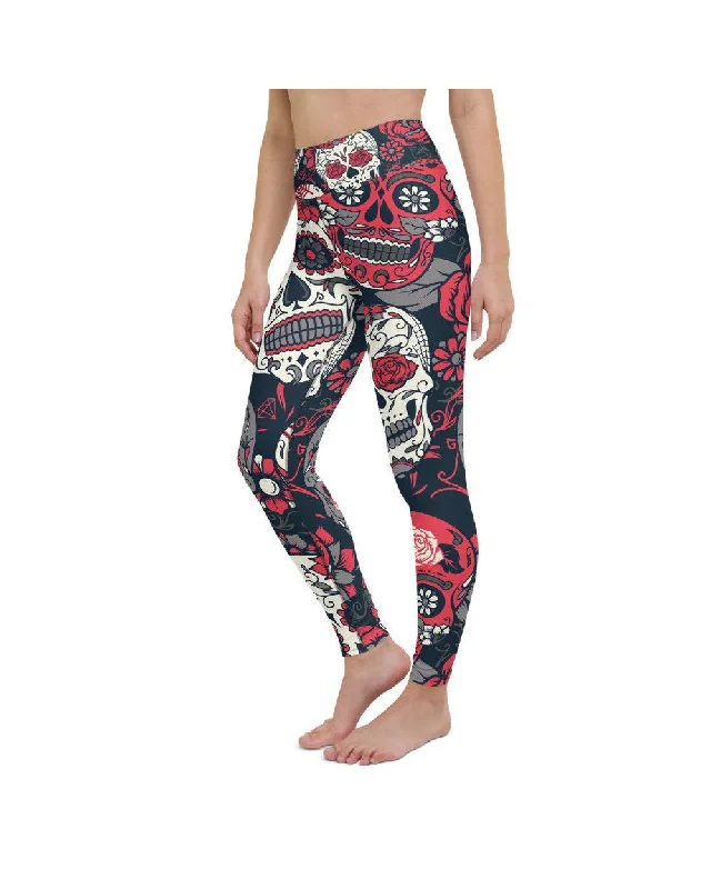 Performance Yoga Pants for Active Women -Pink Sugar Skull Yoga Pants